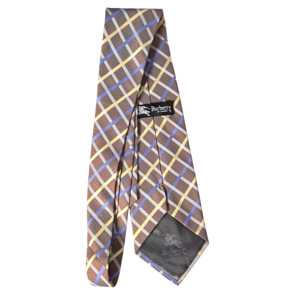 Burberry of London Brown Plaid Silk Necktie Mens Designer Classic